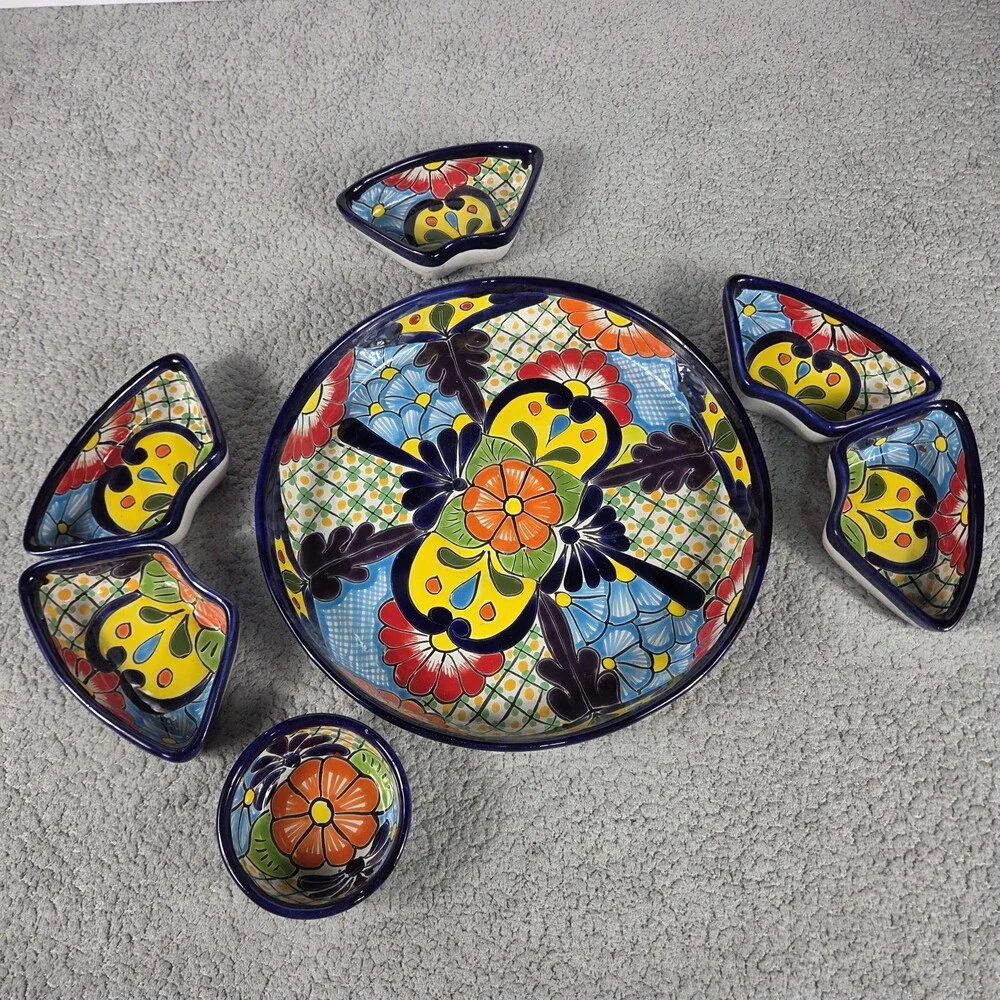 Talavera Pottery Hand Painted Appetizers Salsa Sauce Tray 12 x 1 3/4 inches